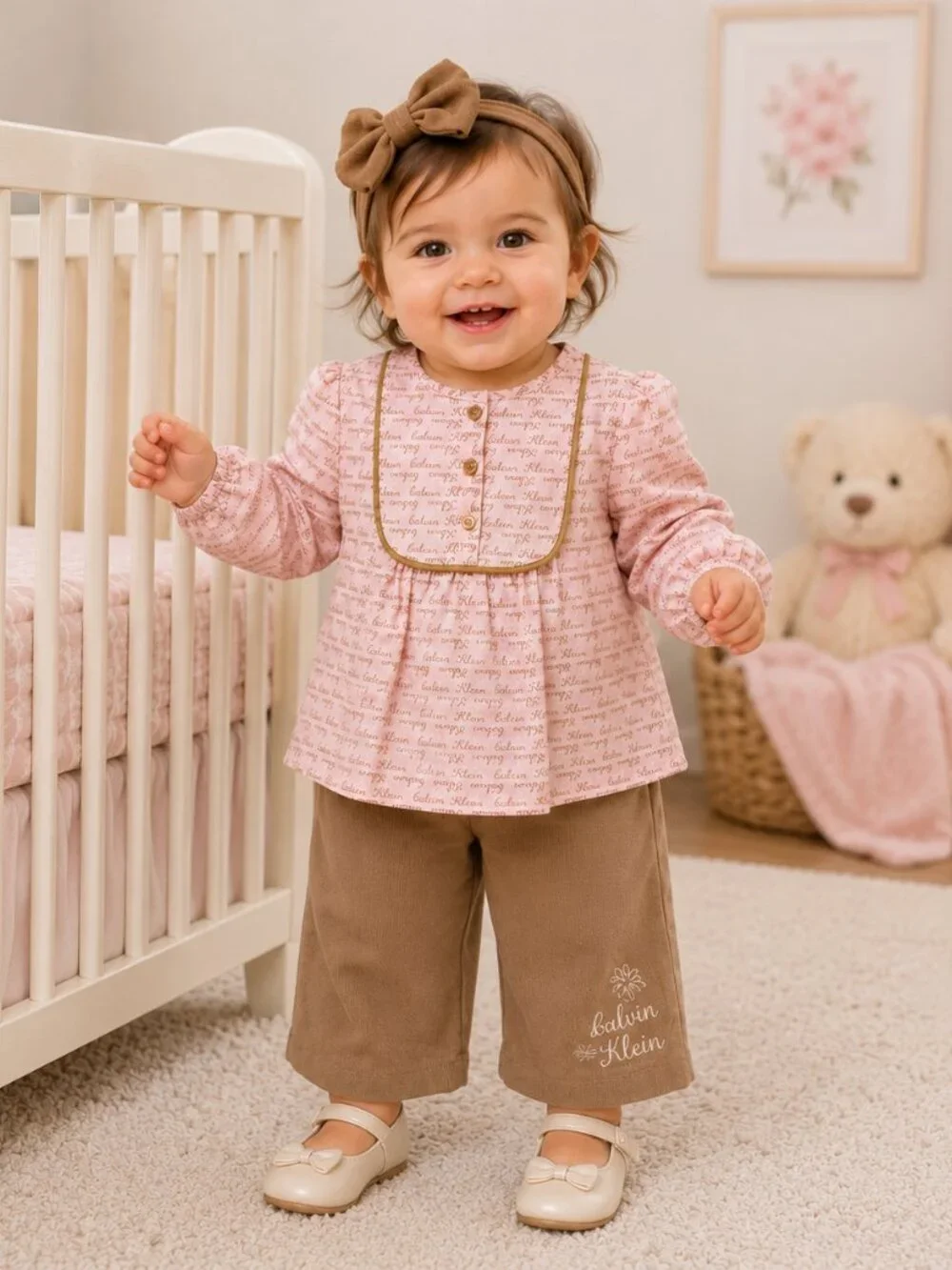 Calvin Klein Pink & Beige Girls  2 pc Set 12M